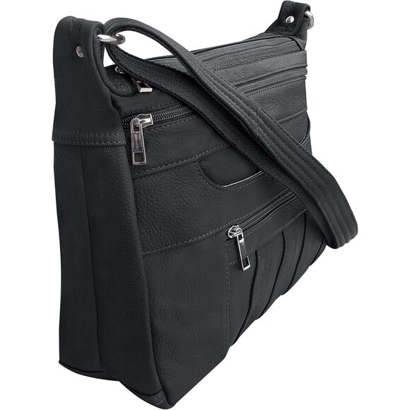 Leather Black Concealed Carry Crossbody Purse with YKK Lock - Ambidextrous Gun B main image 5